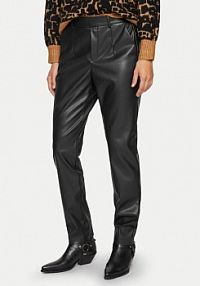 Spodnie skórzane Vila czarna Z imitacji skóry