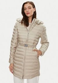 Kurtka puchowa Calvin Klein beżowa damska Płaszcz przejściowy