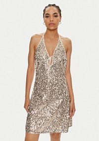 Sukienka koktajlowa ROTATE złota Magnolia 1126281531  Slim Fit