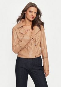 Kurtka skórzana Guess beżowa damska Z imitacji skóry