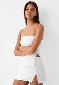 Spódnicospodenki ponte di roma z ozdobnym marszczeniem Bershka białe