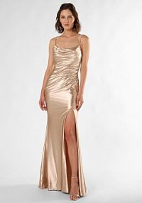 Sukienka wieczorowa Kobiety Sztuczne włókno beżowa/złota jednolity 44 Luxuar Fashion