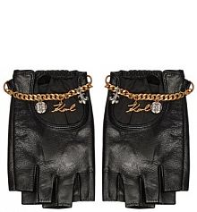 Rękawiczki skórzane KARL LAGERFELD czarne