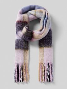 Szal z frędzlami ze sznurka i wzorem w kratę s.Oliver RED LABEL fioletowy damski EAN 2158220