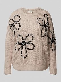 Sweter z dzianiny z wyhaftowanym motywem FREE/QUENT szary damski EAN 204688