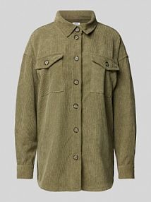Bluzka sztruksowa o kroju relaxed fit z kieszeniami z patką model Savisa moves oliwkowa damska EAN Cord Overshirt
