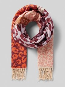 Szal z frędzlami ze sznurka z wielokolorowym zwierzęcym nadrukiem s.Oliver RED LABEL czerwony damski EAN NOS Mustermix Ja