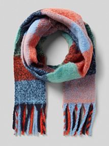 Szal z frędzlami i wielokolorowym wzorem w paski s.Oliver RED LABEL czerwony damski EAN NOS Flauschschal