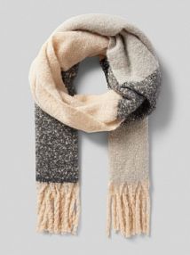 Szal z frędzlami i wielokolorowym wzorem w paski s.Oliver RED LABEL biały damski EAN NOS Flauschschal