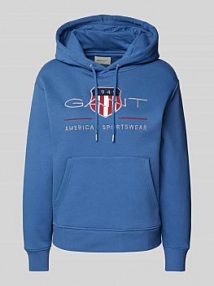 Bluza z kapturem z wyhaftowanym logo Gant niebieska damska EAN SWEAT HOODY BIG