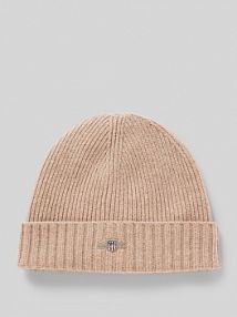 Czapka wełniana z wyhaftowanym logo Gant szara damska EAN BASIC BEANIE