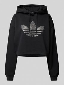 Krótka bluza z kapturem adidas Originals czarna damska EAN BLING BIG LOGO H