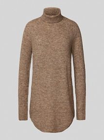 Tunika z dzianiny o luźnym kroju z golfem i zaokrąglonym dołem model ELLEN Pieces brązowa EAN 17098263