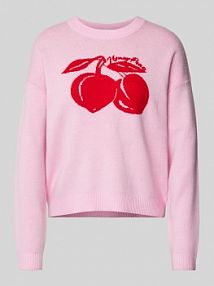 Sweter z dzianiny z nadrukiem z motywem model CERA Noisy May różowy damski EAN 27034486