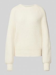 Sweter z dzianiny z prążkowanymi wykończeniami LANIUS biały damski EAN 224 13975-00