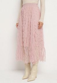 Różowa Rozkloszowana spódnica z Półtransparentnego Materiału z Ozdobnym Tłoczeniem Zerivra Born2Be