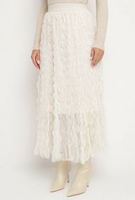 Jasnobeżowa Rozkloszowana spódnica z Półtransparentnego Materiału z Ozdobnym Tłoczeniem Zerivra Born2Be