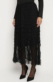Czarna Rozkloszowana spódnica z Półtransparentnego Materiału z Ozdobnym Tłoczeniem Zerivra Born2Be