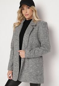 Czarno-Biała Niezapinana Marynarka z Kieszeniami i Poduszkami w Ramionach Avalissa Born2Be