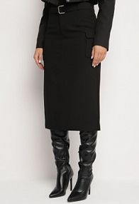 Czarna spódnica z Wiskozą Paskiem i Kieszeniami z Klapami Talabria studio eleven