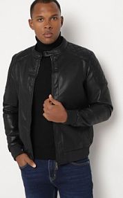 Czarna ramoneska Kurtka w Stylu Motocyklowym ze Stójką Tinina Born2Be