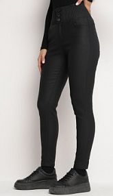 Czarne Dopasowane spodnie z Wysokim Stanem i Gumką w Pasie Tartmila Born2Be damskie