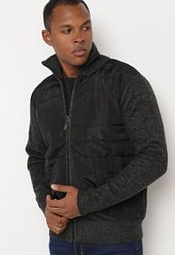 Ciemnoszara kurtka Sweter z Pikowaniem i Kieszeniami Marettia Born2Be damska