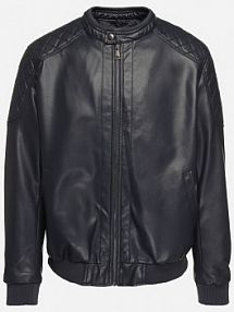 Granatowa Kurtka ramoneska Bomberka w Motocyklowym Stylu ze Stójką i Ściągaczami Matina Born2Be