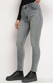 Niebiesko-Szare Dopasowane Bawełniane jeansy z Wysokim Stanem Natorria Born2Be damskie