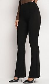 Czarne spodnie z Bawełną i Wiskozą o Kroju Dzwonów z Wysokim Stanem i Gumką w Pasie Lertivra Born2Be damskie