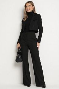 Czarne Garniturowe spodnie o Szerokim Kroju z Dodatkiem Wiskozy Orivie Born2Be damskie