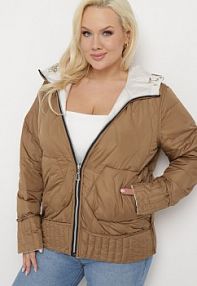 Ciemnobrązowa Dwustronna kurtka z Kapturem Ozdobiona Przeszyciami Sanglle bh forever damska