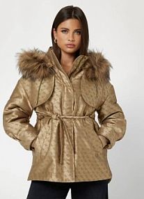 Parka z logo 4g  brązowa Guess