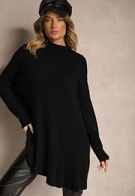 Czarny Asymetryczny golf z Wiskozą z Rękawami o Nietoperzowym Kroju Realeen m&d fashion damski