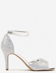 Srebrne sandały na Szpilce Ozdobione Cyrkoniami Nialuna Renee