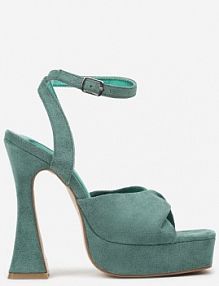 Zielone sandały na Wysokim Słupku i Platformie z Ozdobnym Paskiem Rupina Renee