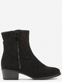 Czarne Botki kowbojki z Delikatnym Haftem na Słupku Malwida Renee