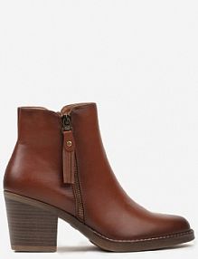 Brązowe Botki kowbojki na Słupku z Ozdobnym Suwakiem Besila Renee