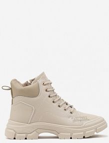 Beżowe Traperki na Grubej Podeszwie ze Żłobieniami Ocieplane Futrem Leannara Renee damskie