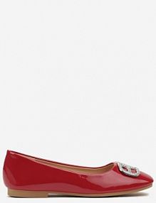 Czerwone Balerinki Lakierowane na Płaskiej Podeszwie z Aplikacją z Cyrkonii Mariselina Renee