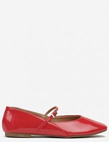 Czerwone Balerinki Mary Jane na Płaskiej Podeszwie z Paskami na Sprzączki Zinitia Renee