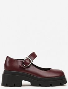 Bordowe półbuty na Platformie w Stylu Mary Jane Ozdobione Metaliczną Sprzączką Zinida vices damskie