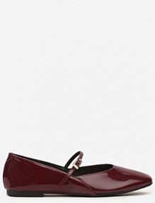 Bordowe Balerinki Mary Jane na Płaskiej Podeszwie z Paskami na Sprzączki Zinitia Renee