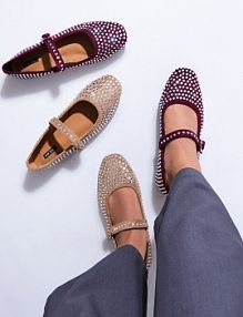 Bordowe Balerinki na Płaskiej Podeszwie Mary Jane z Cyrkoniami Jomelia Renee