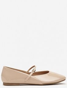 Beżowe Balerinki Mary Jane na Płaskiej Podeszwie z Paskami na Sprzączki Zinitia Renee