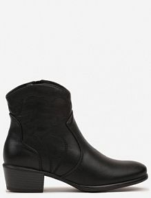 Czarne Botki Typu kowbojki na Obcasie z Krótką Cholewką Zinoreta Renee