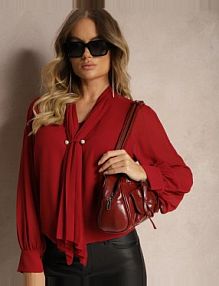 Bordowa bluzka z Wiązaniem wokół Szyi i Plisowanym Rękawem Henokia Renee damska