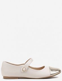 Złote Balerinki na Płaskiej Podeszwie z Lakierowanym Noskiem i Ozdobnym Paskiem na Rzep Saivea Renee