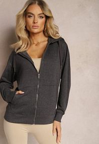 Ciemnoszara Rozpinana bluza z kapturem Wykończona Polarem i Ściągaczem Bachetta Renee damska