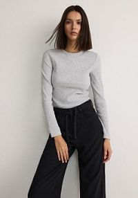Longsleeve z prążkowanej dzianiny Reserved szary damski 2898T-09M